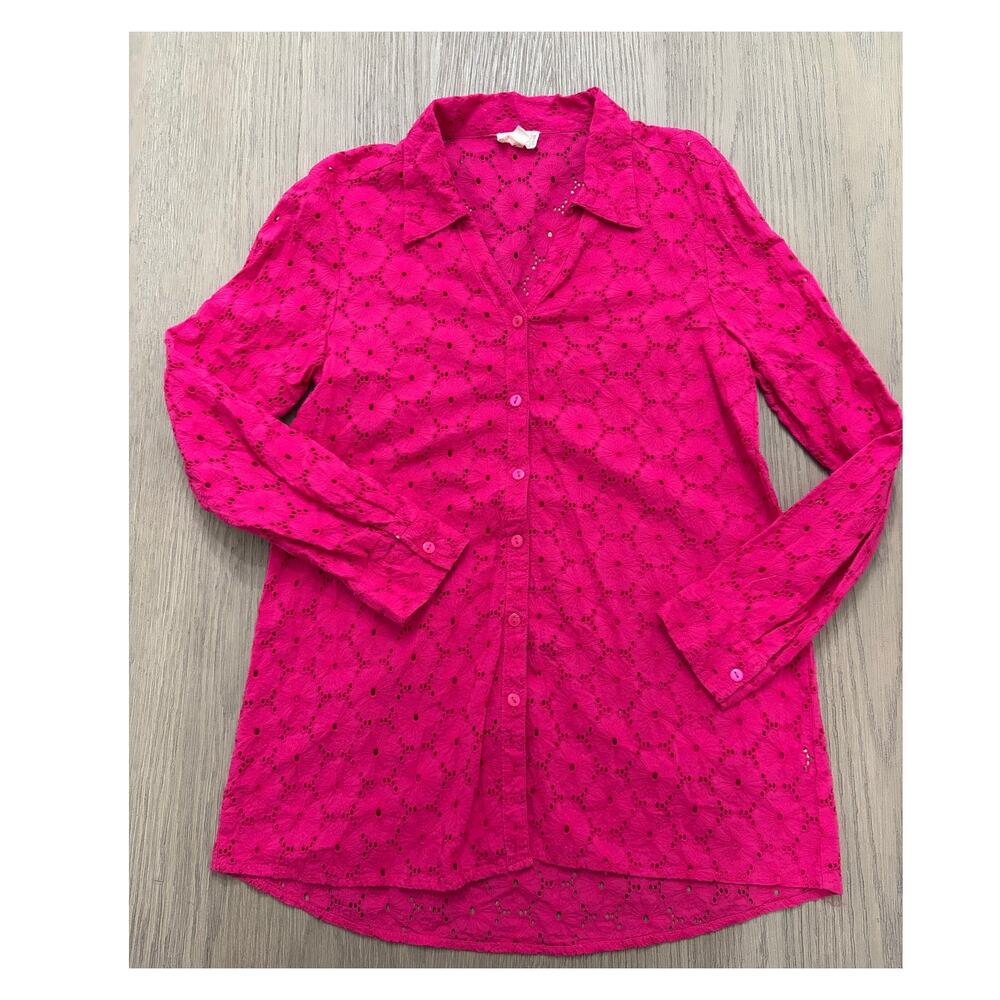 Artelier Nicole Miller Pink Eyelet Button Down Shirt Women’s Small